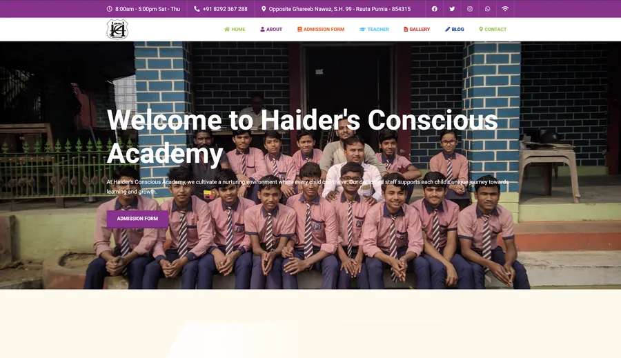 Haiders Conscious Academy – Website project by Friendly Infotech