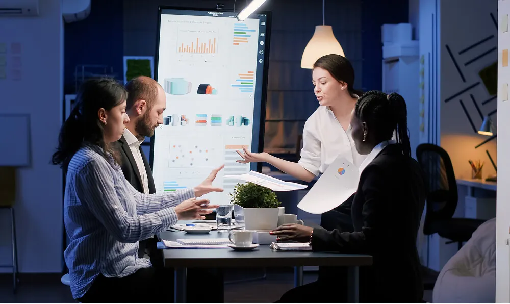 Web development team reviewing a website layout